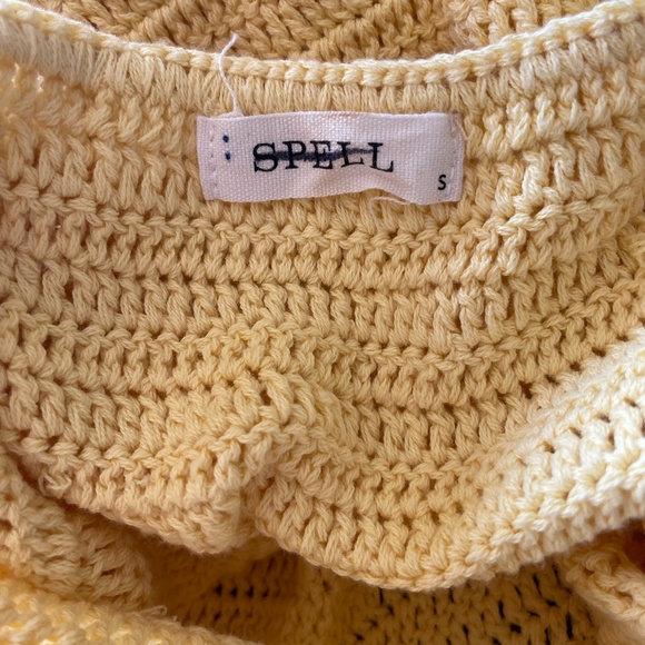 Spell & The Gypsy Let The Sunshine In Crochet Mini Dress Yellow Small - Picture 12 of 16